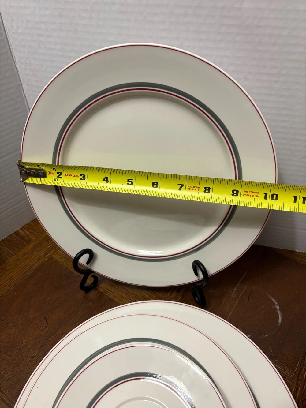 Villeroy & Boch White Dinnerware with Red and Gray Rim Set of 6 pieces